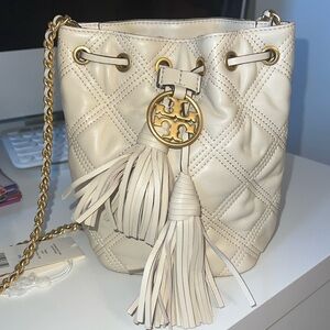 Tory Burch Fleming Mini Bucket Crossbody Bag Ivory